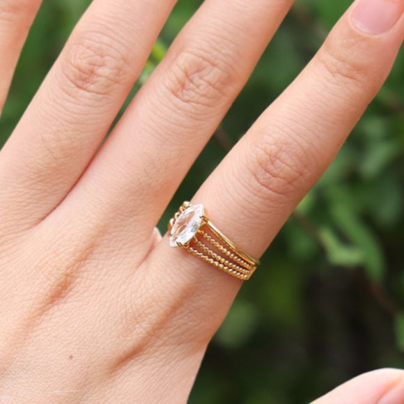 3/$35 Oval 18K Gold Plated Open Ring Stainless Steel Zirconia Crystal Diamond - Picture 1 of 8